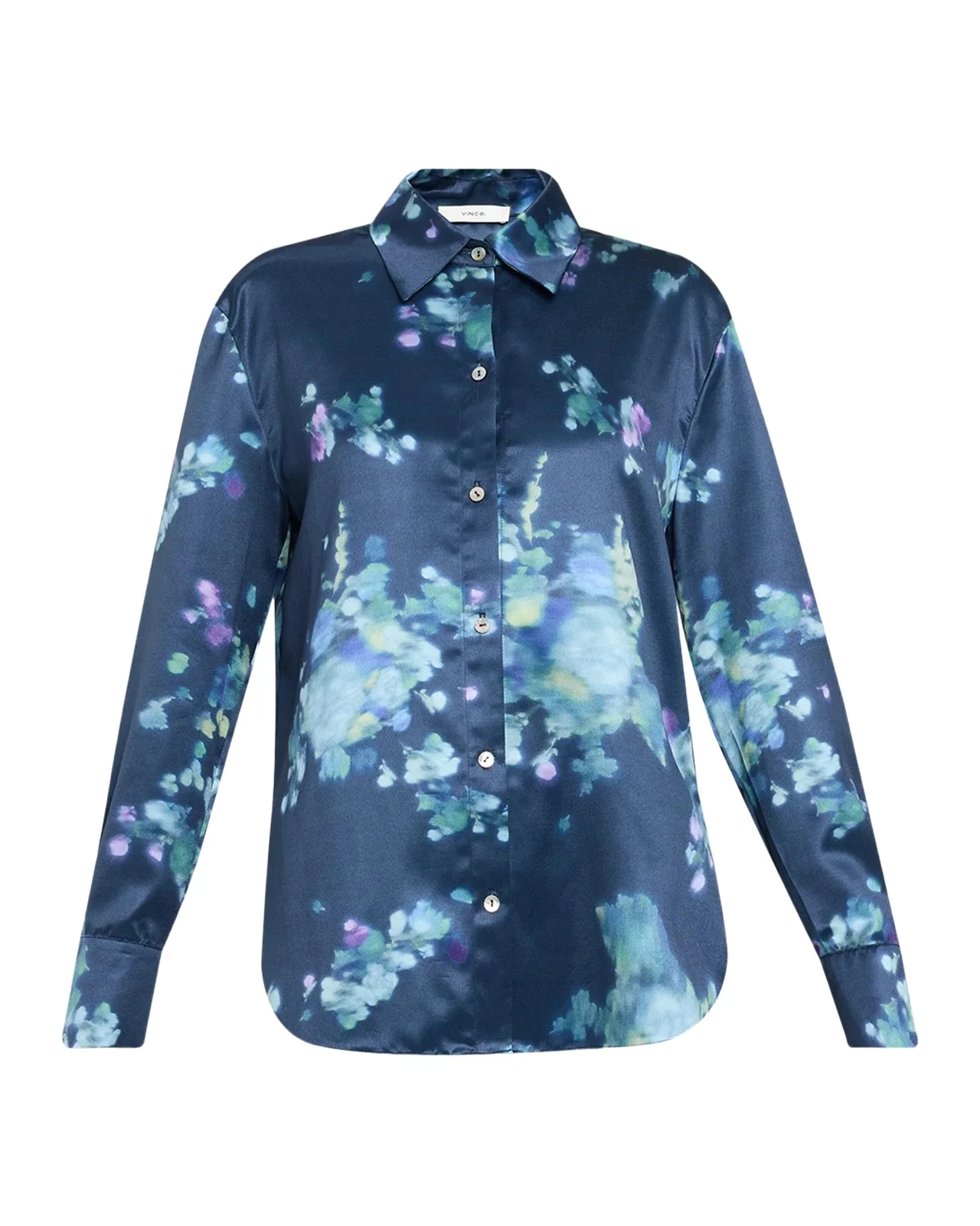 Midnight Garden Silk Button-Front Blouse