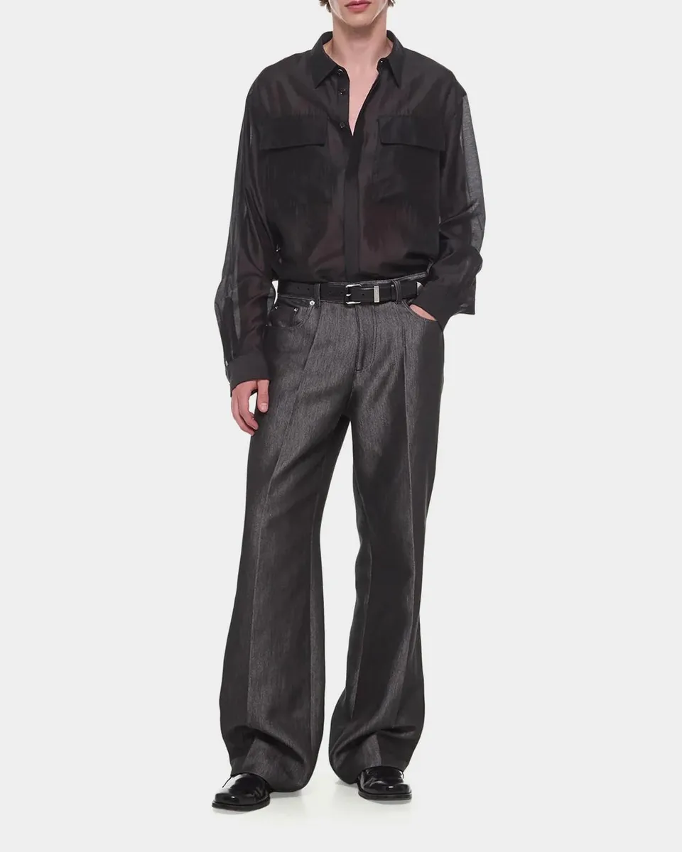 Helmut Lang Men's Sheer Cargo-Pocket Button-Front Shirt | Thumbnail 2