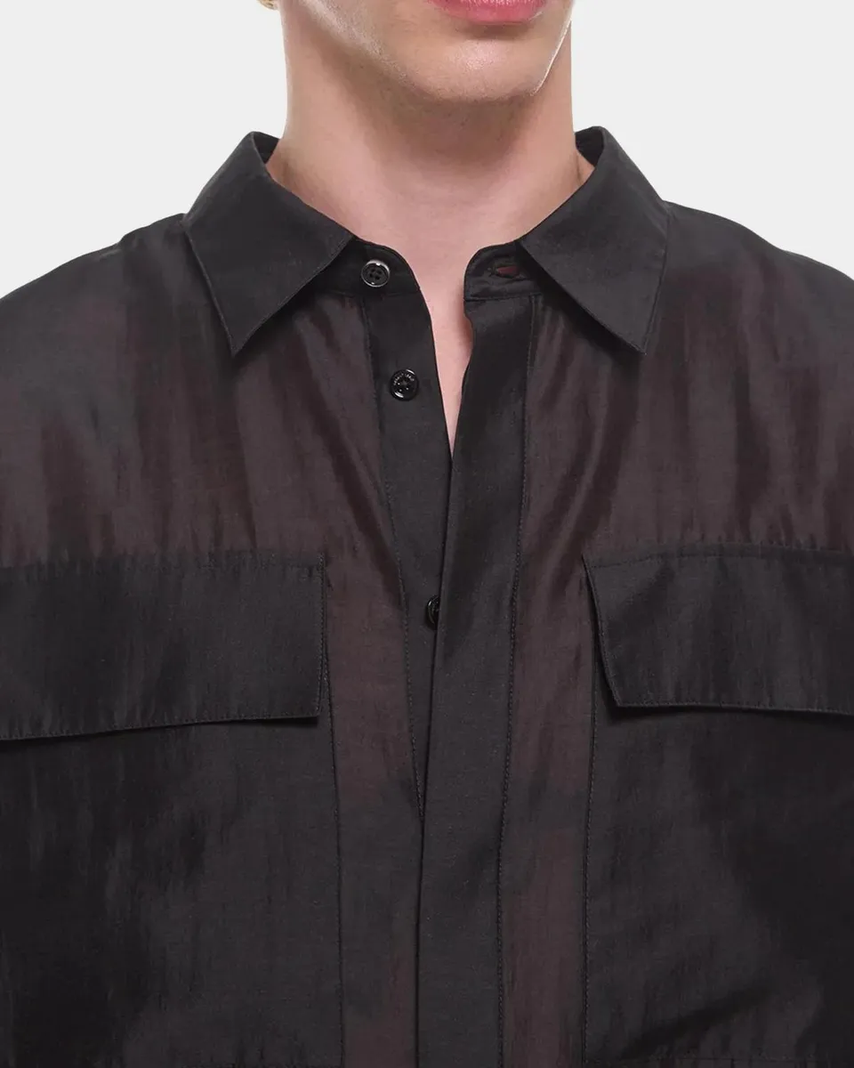 Helmut Lang Men's Sheer Cargo-Pocket Button-Front Shirt | Thumbnail 3