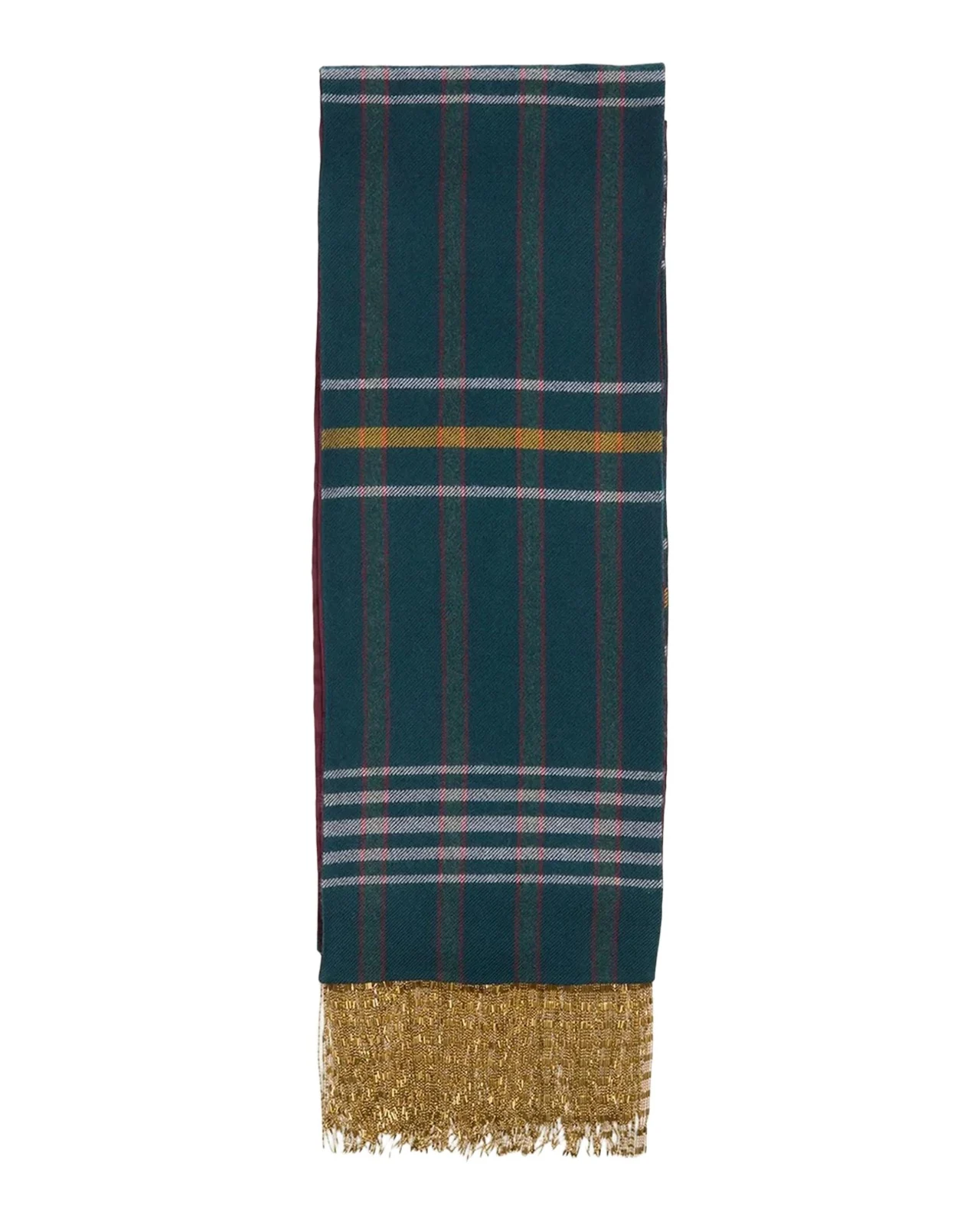 Reversible Wool and Silk Scarf with Metallic Fringe