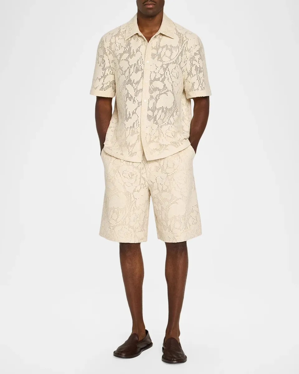 Simkhai Men's Orion Pleated Lace Shorts | Thumbnail 2 Simkhai Men's Orion Pleated Lace Shorts | Thumbnail 2