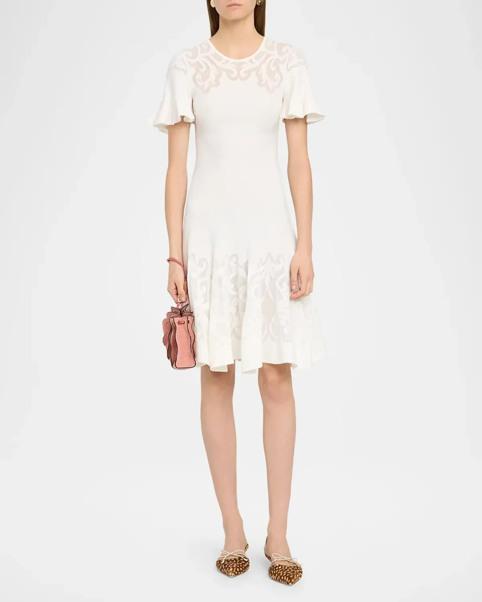 Ulla Johnson Tahlia Scrollwork Knit Knee-Length Dress | Thumbnail 2