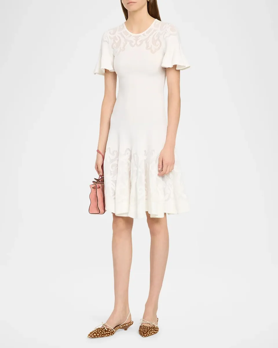 Ulla Johnson Tahlia Scrollwork Knit Knee-Length Dress | Thumbnail 4