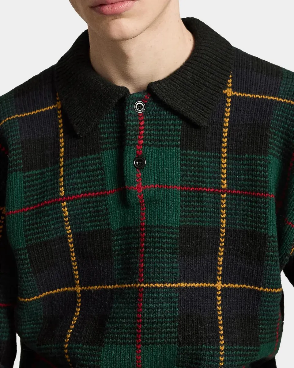 Polo Ralph Lauren Men's Relaxed Fit Plaid Wool Polo Sweater | Thumbnail 4 Polo Ralph Lauren Men's Relaxed Fit Plaid Wool Polo Sweater | Thumbnail 4
