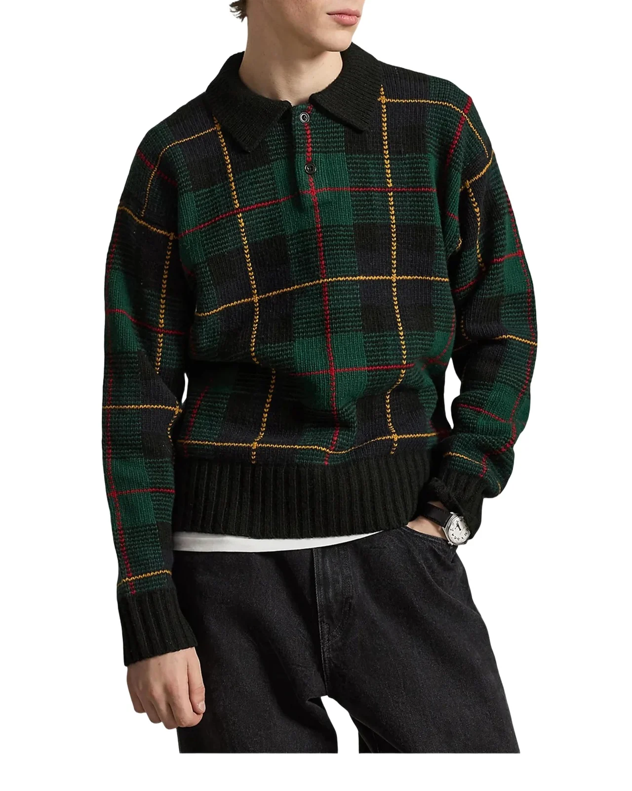 Polo Ralph Lauren Men's Relaxed Fit Plaid Wool Polo Sweater