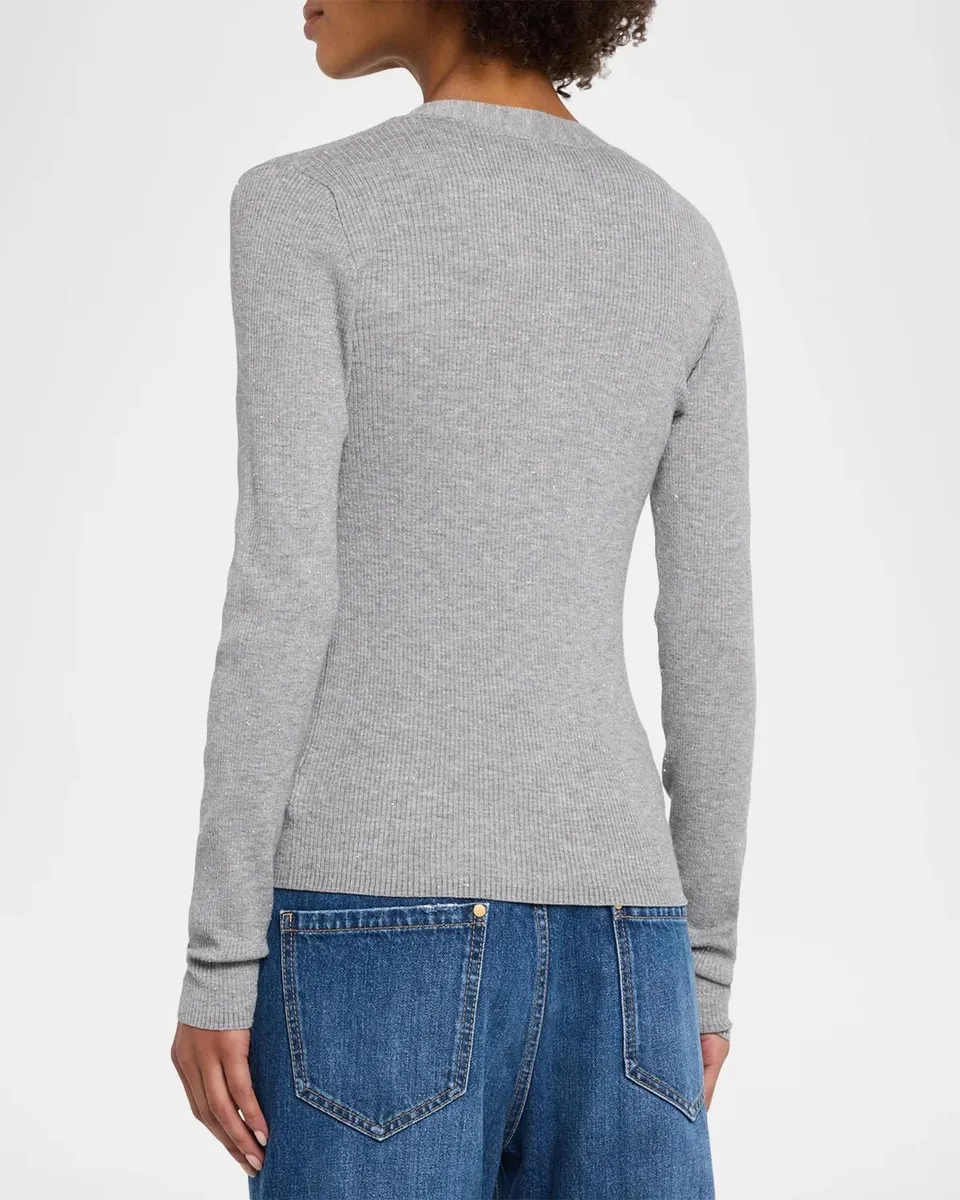 Brunello Cucinelli Sparkle Cashmere Rib V-Neck Cardigan | Thumbnail 3