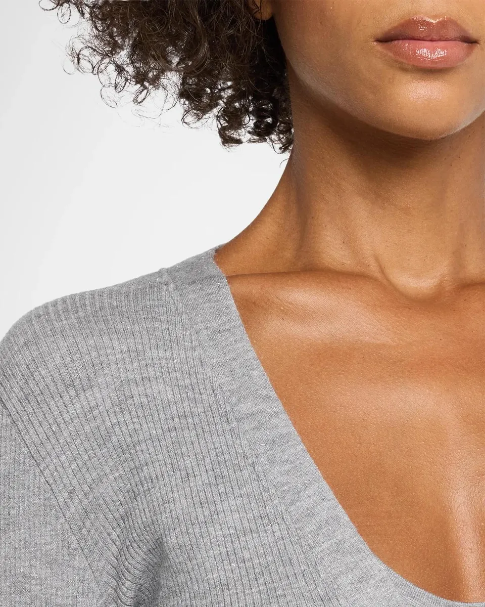 Brunello Cucinelli Sparkle Cashmere Rib V-Neck Cardigan | Thumbnail 5