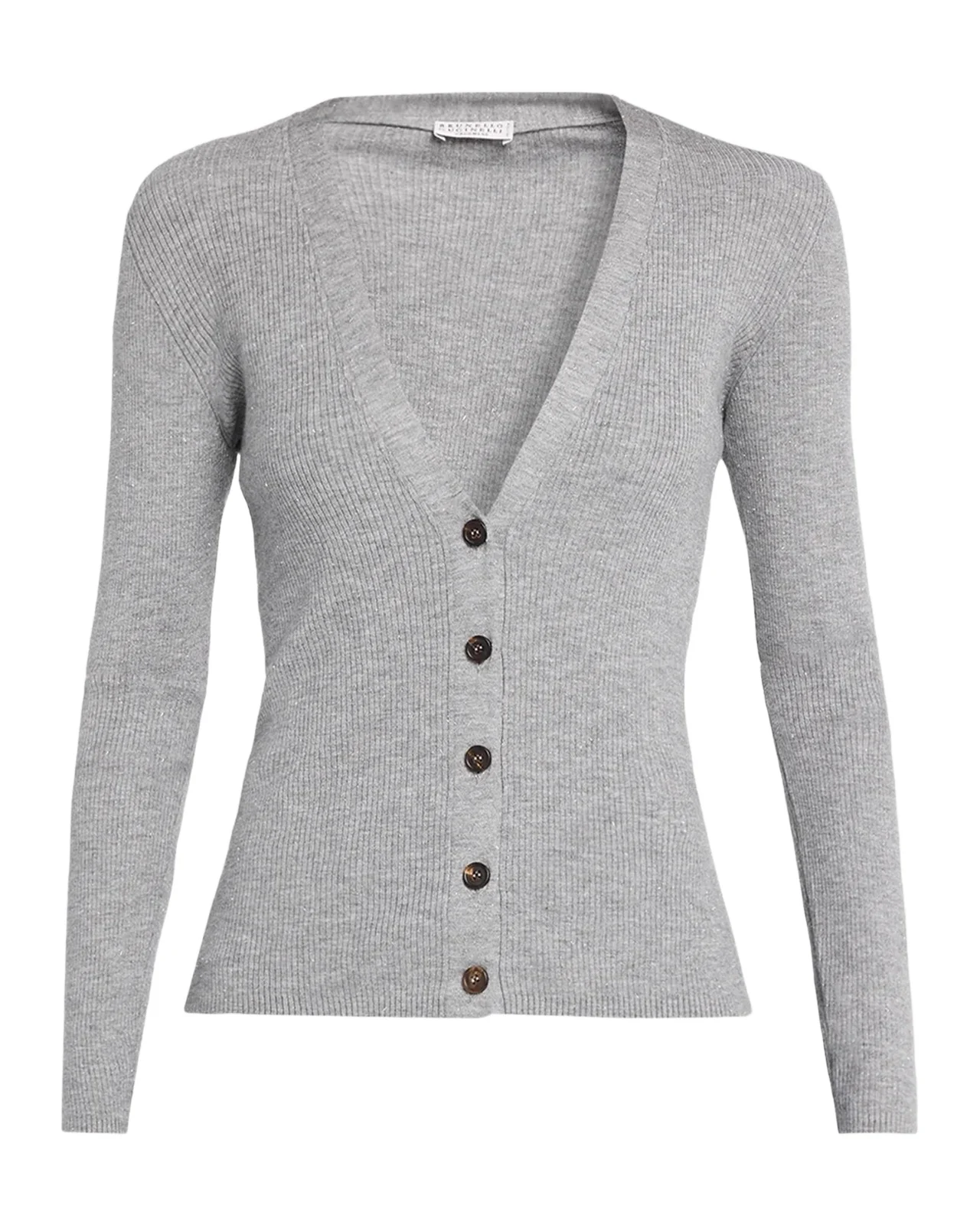 Brunello Cucinelli Sparkle Cashmere Rib V-Neck Cardigan