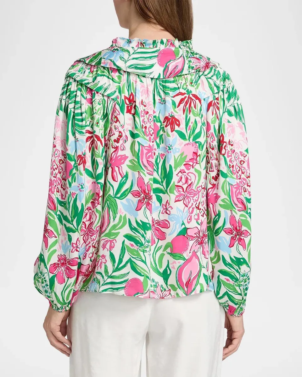 Lilly Pulitzer Japhia Glowing Gardens Printed Long-Sleeve Blouse | Thumbnail 3 Lilly Pulitzer Japhia Glowing Gardens Printed Long-Sleeve Blouse | Thumbnail 3