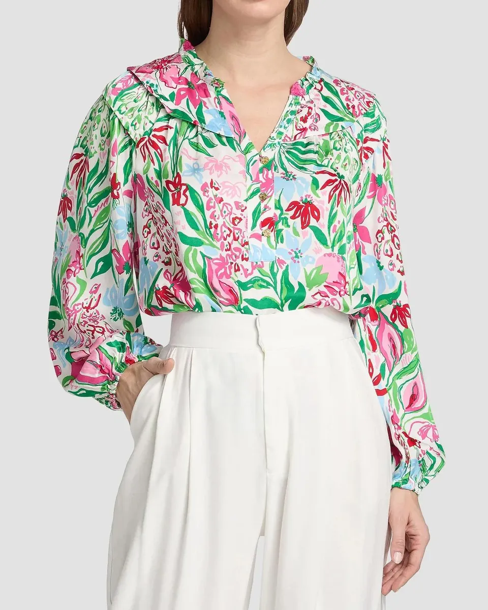 Lilly Pulitzer Japhia Glowing Gardens Printed Long-Sleeve Blouse | Thumbnail 4 Lilly Pulitzer Japhia Glowing Gardens Printed Long-Sleeve Blouse | Thumbnail 4