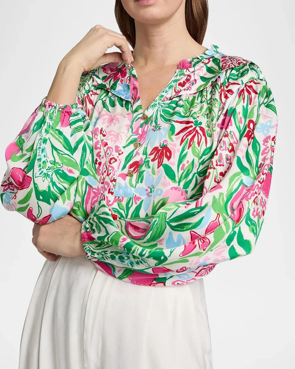 Lilly Pulitzer Japhia Glowing Gardens Printed Long-Sleeve Blouse | Thumbnail 5 Lilly Pulitzer Japhia Glowing Gardens Printed Long-Sleeve Blouse | Thumbnail 5