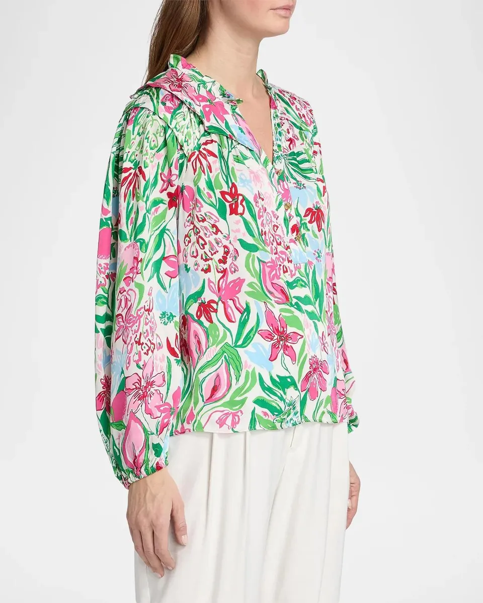 Lilly Pulitzer Japhia Glowing Gardens Printed Long-Sleeve Blouse | Thumbnail 7 Lilly Pulitzer Japhia Glowing Gardens Printed Long-Sleeve Blouse | Thumbnail 7