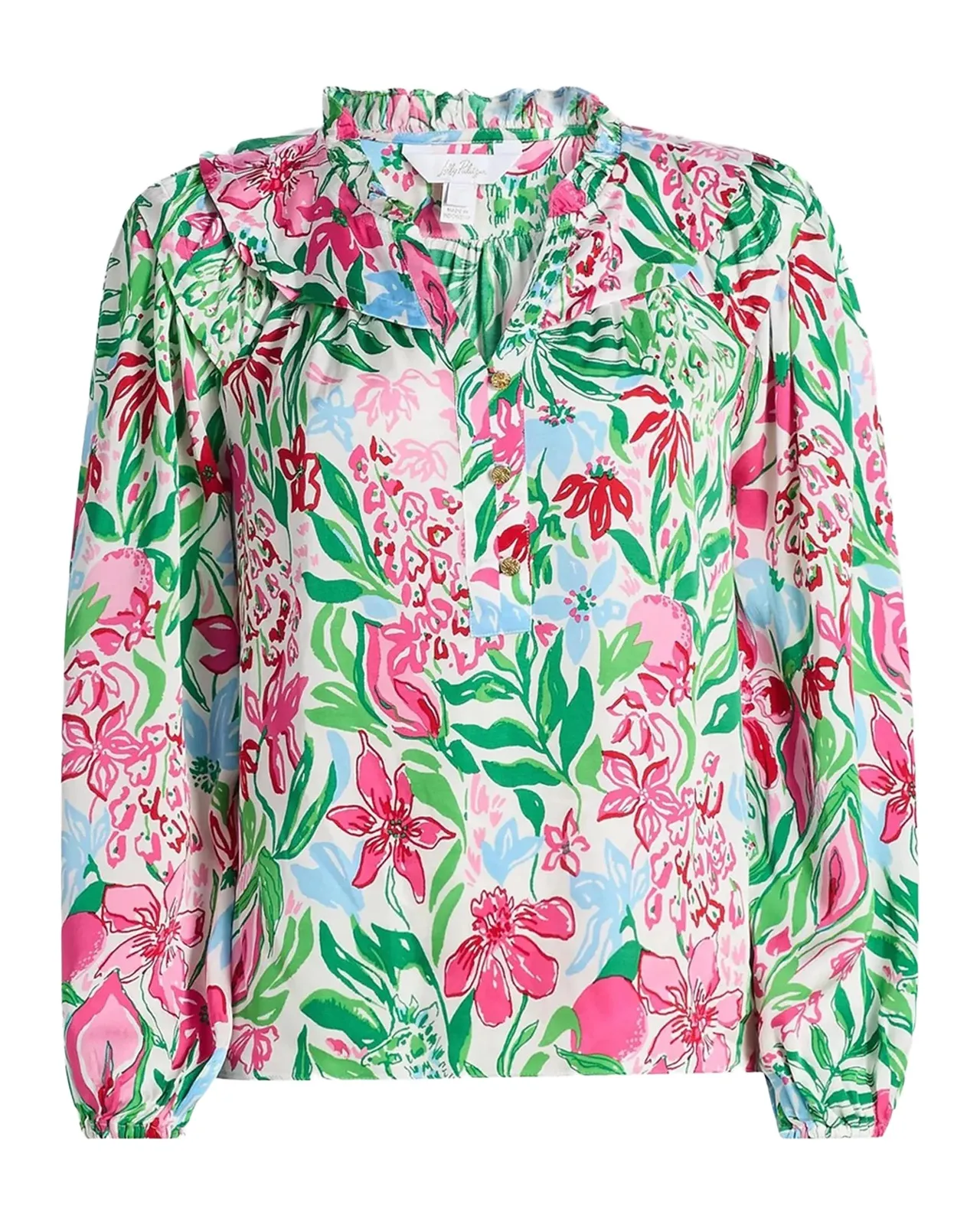 Lilly Pulitzer Japhia Glowing Gardens Printed Long-Sleeve Blouse