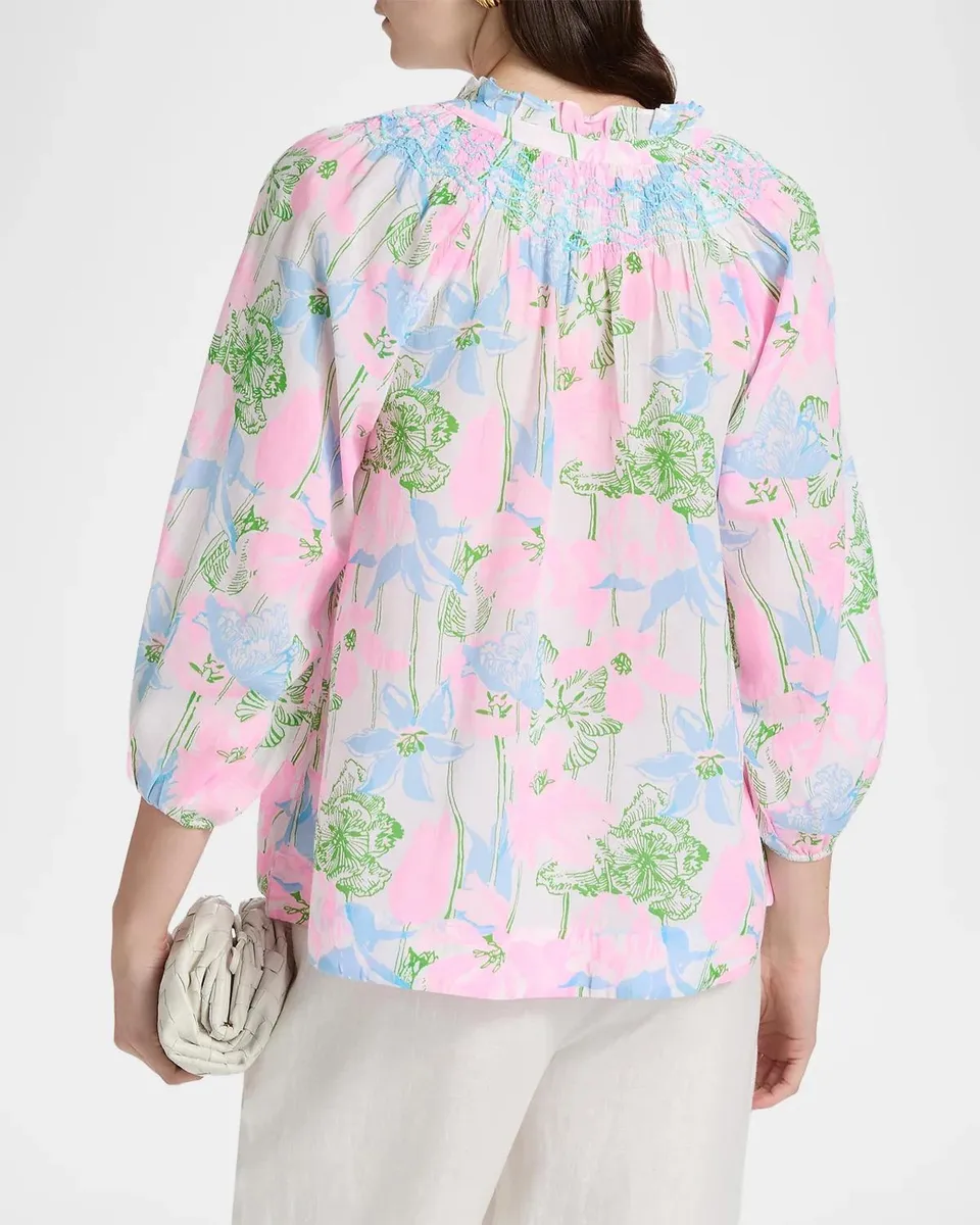 Lilly Pulitzer Lourdes Floral Cotton-Blend Blouse | Thumbnail 3 Lilly Pulitzer Lourdes Floral Cotton-Blend Blouse | Thumbnail 3