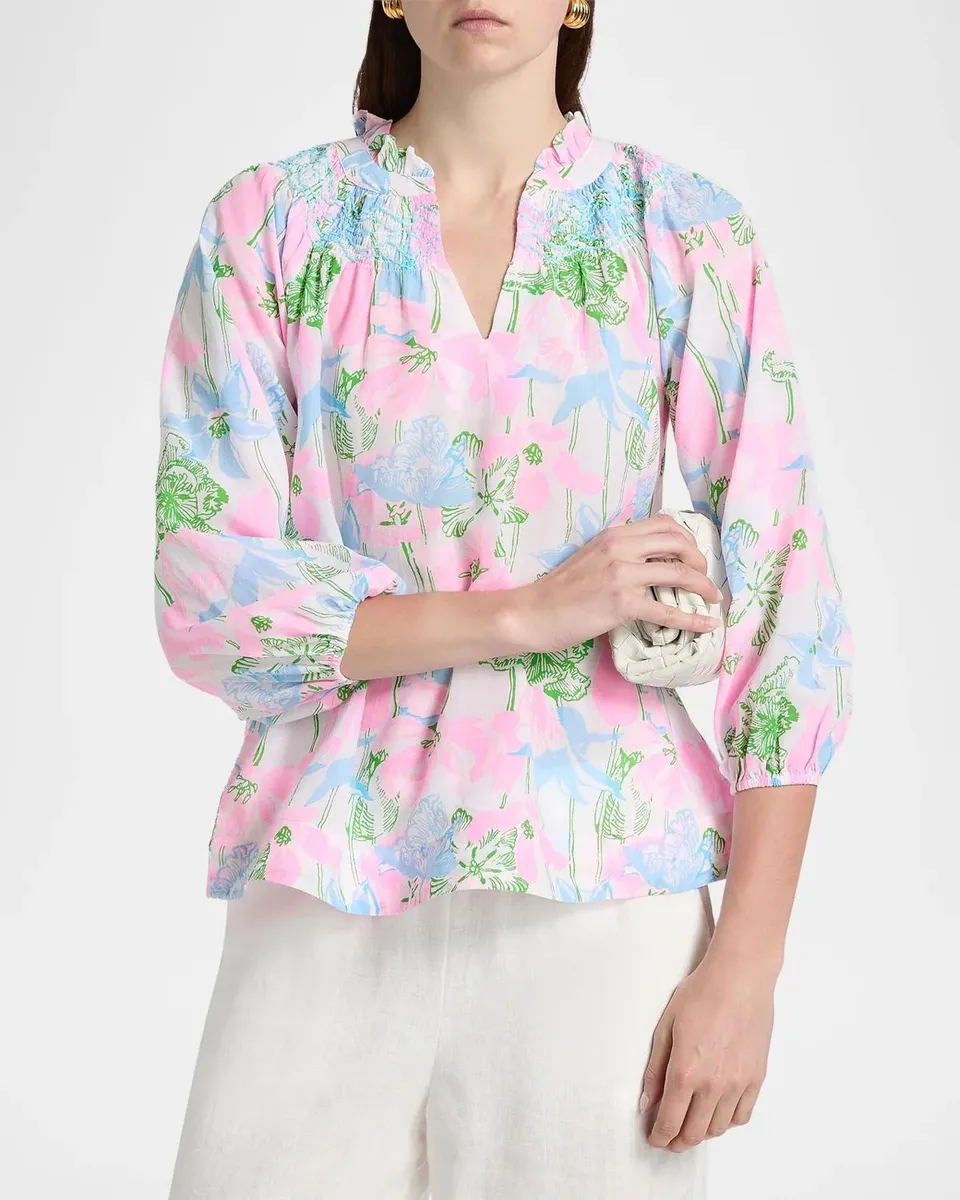 Lilly Pulitzer Lourdes Floral Cotton-Blend Blouse | Thumbnail 4 Lilly Pulitzer Lourdes Floral Cotton-Blend Blouse | Thumbnail 4