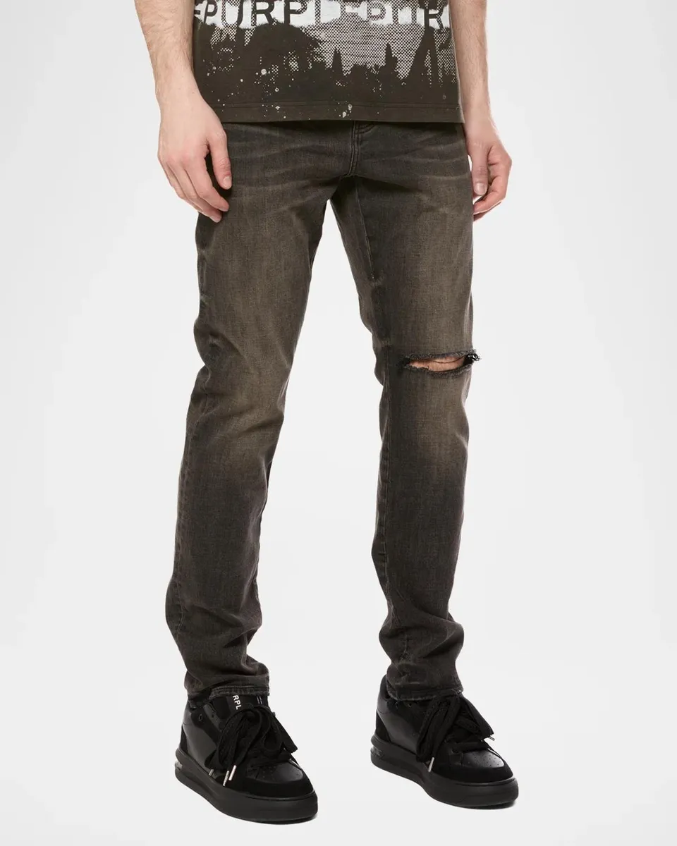 PURPLE Men's D-Resin Distressed Slim Jeans | Thumbnail 4 PURPLE Men's D-Resin Distressed Slim Jeans | Thumbnail 4