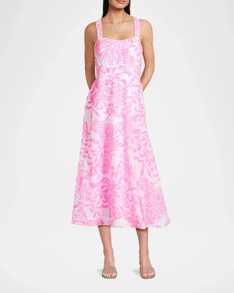 Lilly Pulitzer Palm Print Poplin Midi-Dress | Thumbnail 2