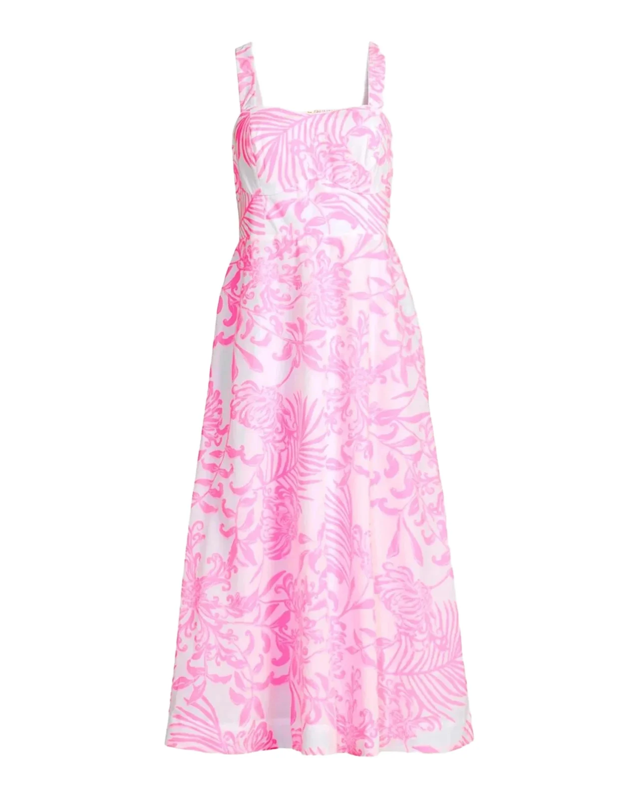 Palm Print Poplin Midi-Dress