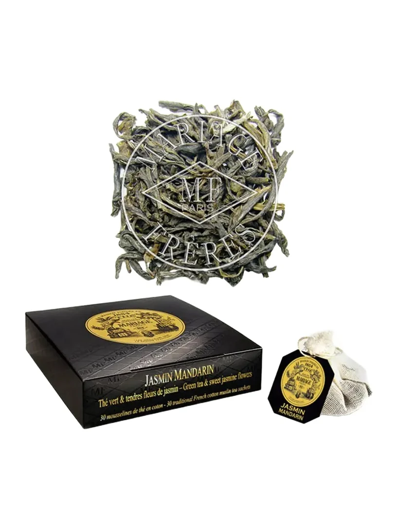 Mariage Freres International Jasmin Mandarin Muslin Tea Bags - Green Tea & Sweet Jasmine Flowers, 30 Sachets