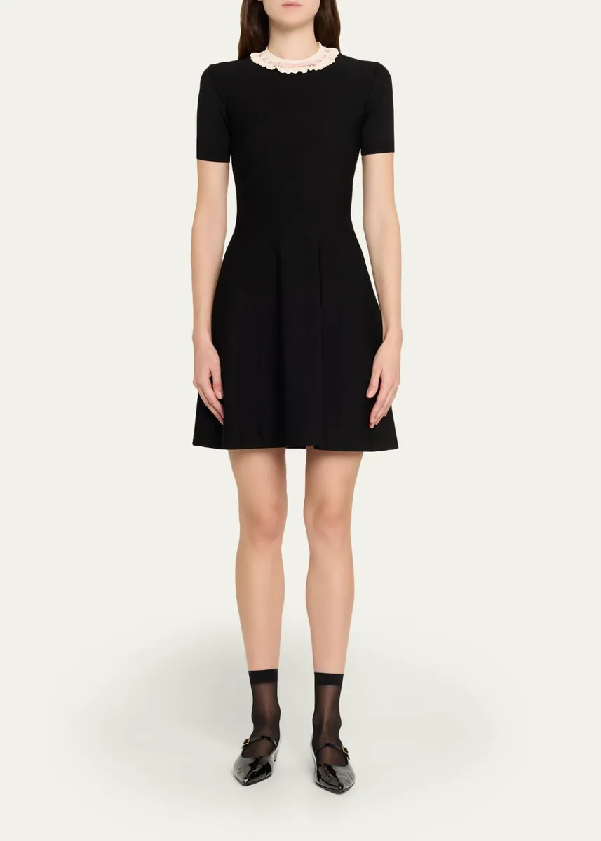 Valentino Garavani Ribbon Ruffle-Trim Knit Mini Dress | Thumbnail 2