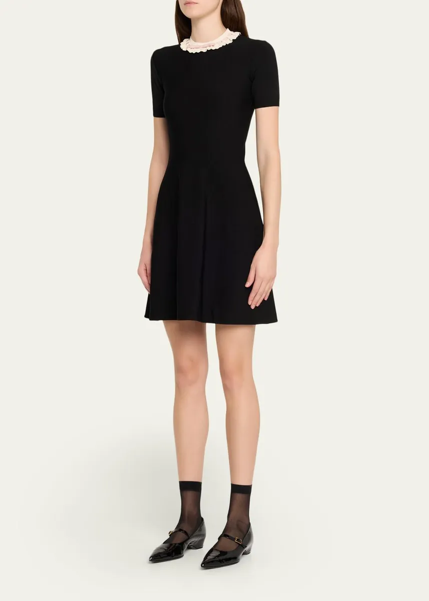 Valentino Garavani Ribbon Ruffle-Trim Knit Mini Dress | Thumbnail 4