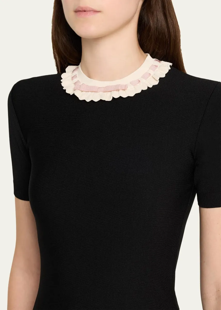 Valentino Garavani Ribbon Ruffle-Trim Knit Mini Dress | Thumbnail 5