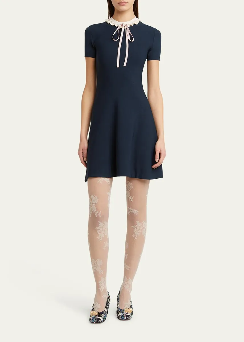 Valentino Garavani Ribbon Ruffle-Trim Knit Mini Dress | Thumbnail 6
