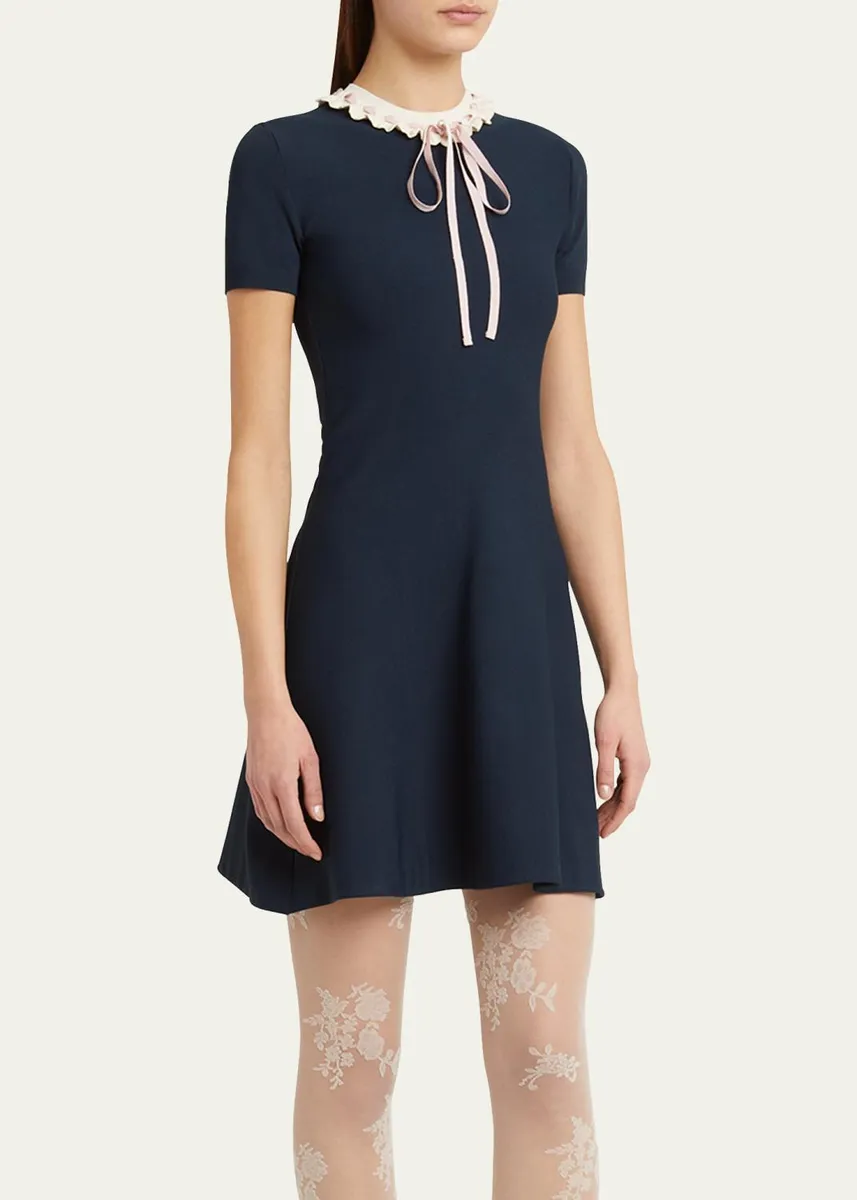 Valentino Garavani Ribbon Ruffle-Trim Knit Mini Dress | Thumbnail 8