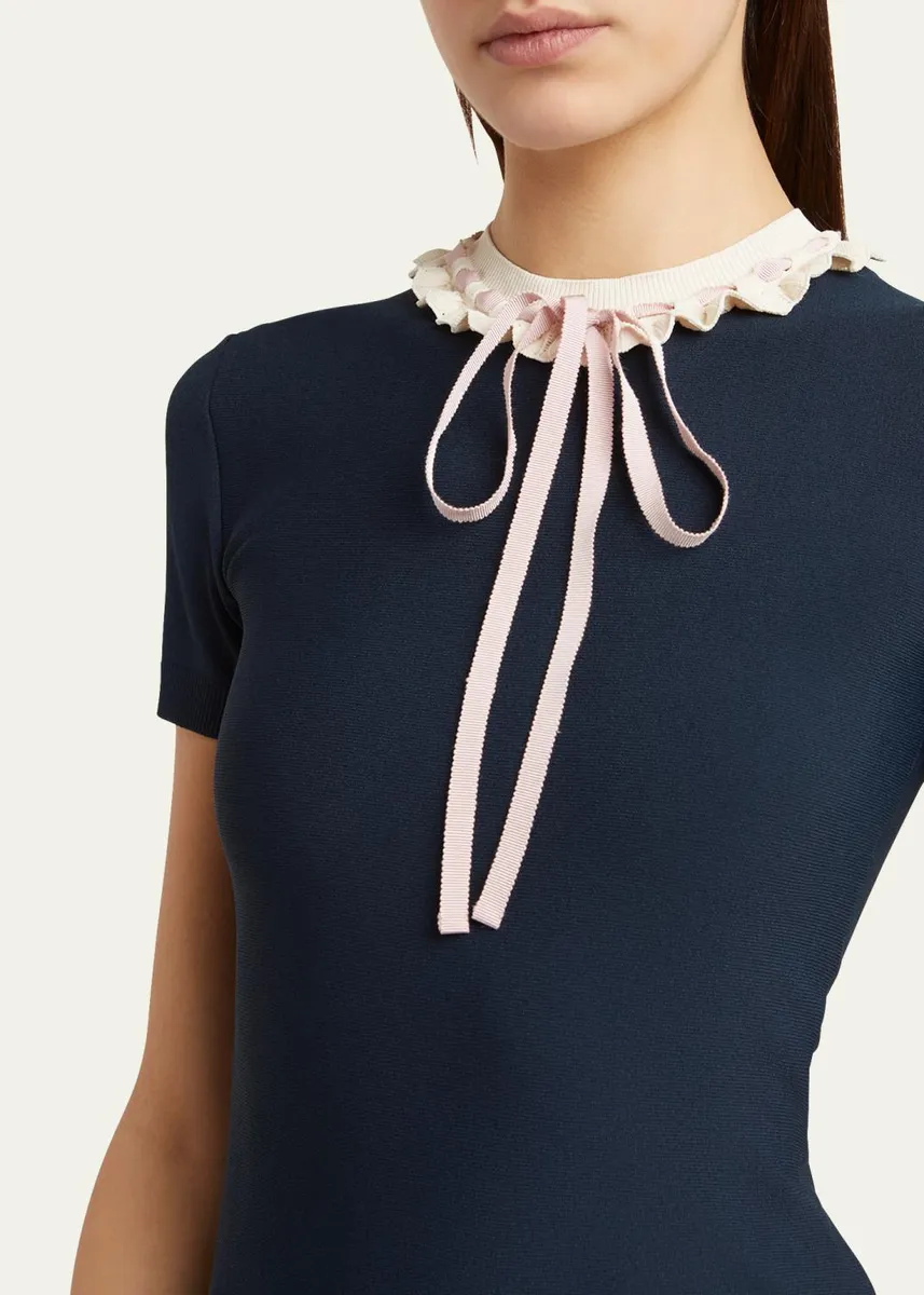 Valentino Garavani Ribbon Ruffle-Trim Knit Mini Dress | Thumbnail 9