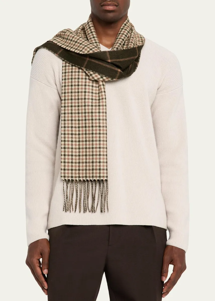PIACENZA 1733 Men's Silk Cashmere Check Windowpane Scarf | Thumbnail 3 PIACENZA 1733 Men's Silk Cashmere Check Windowpane Scarf | Thumbnail 3