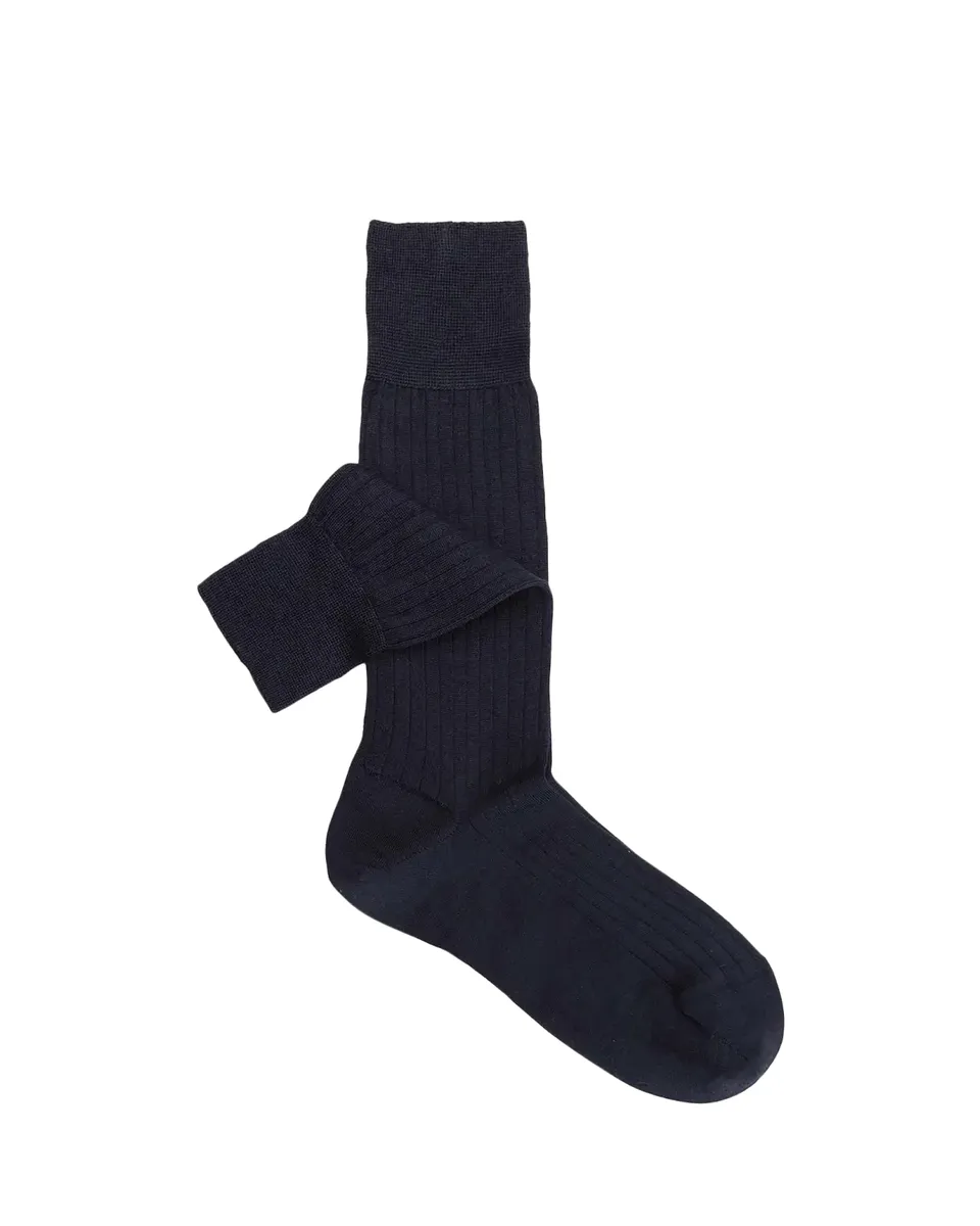 Sozzi Calze Men's Cashmere and Silk Ribbed Crew Socks | Thumbnail 2