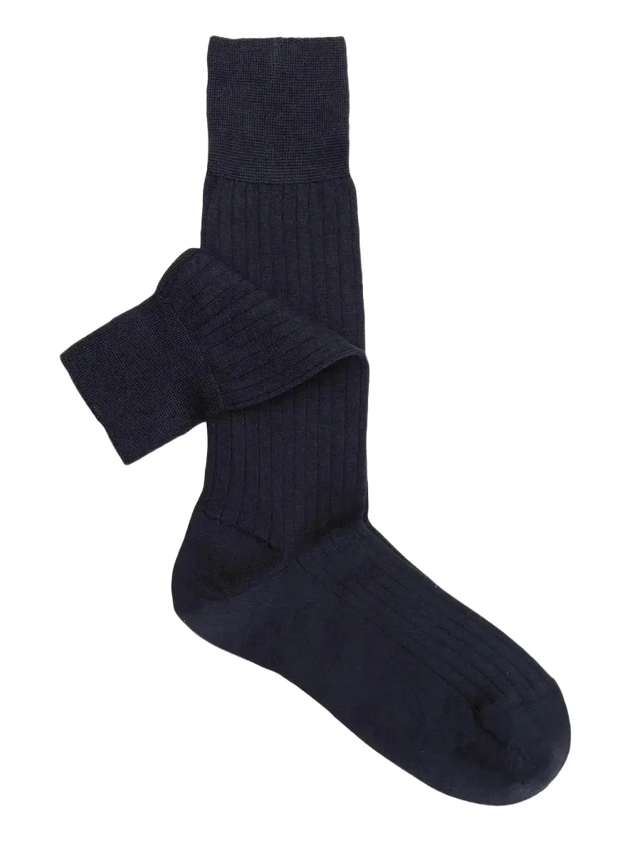Sozzi Calze Men's Cashmere and Silk Ribbed Crew Socks