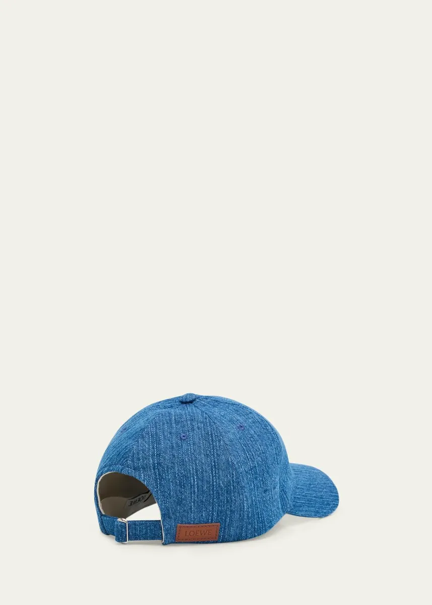 Loewe Men's Leather Anagram Patch Denim Baseball Cap | Thumbnail 2 Loewe Men's Leather Anagram Patch Denim Baseball Cap | Thumbnail 2