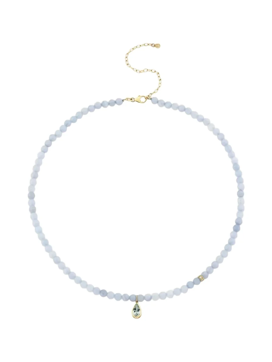 Sydney Evan 14K Pear Aquamarine Beaded Necklace