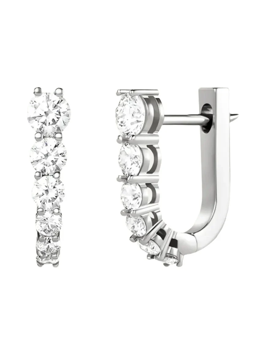 Melissa Kaye 18K White Gold Aria U Huggie Hoop Earrings with Diamonds