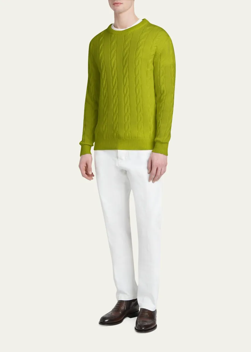 Kiton Men's 3-Ply Cashere Cable Knit Crewneck Sweater | Thumbnail 2 Kiton Men's 3-Ply Cashere Cable Knit Crewneck Sweater | Thumbnail 2