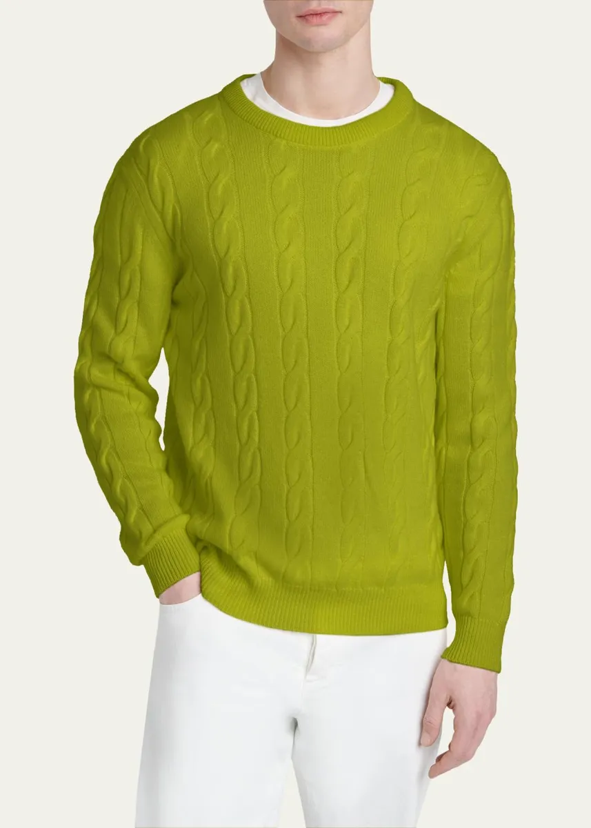 Kiton Men's 3-Ply Cashere Cable Knit Crewneck Sweater | Thumbnail 4 Kiton Men's 3-Ply Cashere Cable Knit Crewneck Sweater | Thumbnail 4
