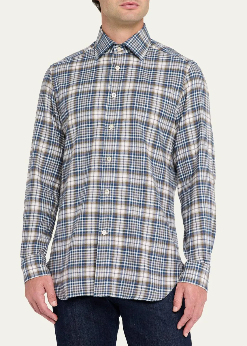 Kiton Men's Cotton Plaid Classic Fit Button-Down Shirt | Thumbnail 4