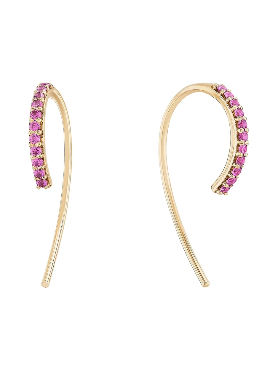 Mini Pink Sapphire Hooked on Hoop Earrings, 15mm Mini Pink Sapphire Hooked on Hoop Earrings, 15mm