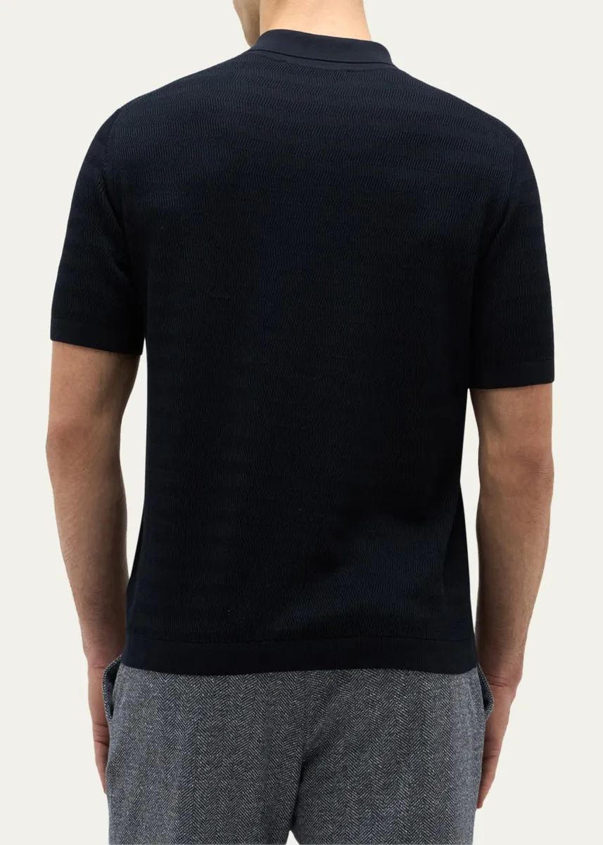 Baldassari Men's Silk-Cotton Knit Short-Sleeve Quarter-Zip Polo Sweater | Thumbnail 3