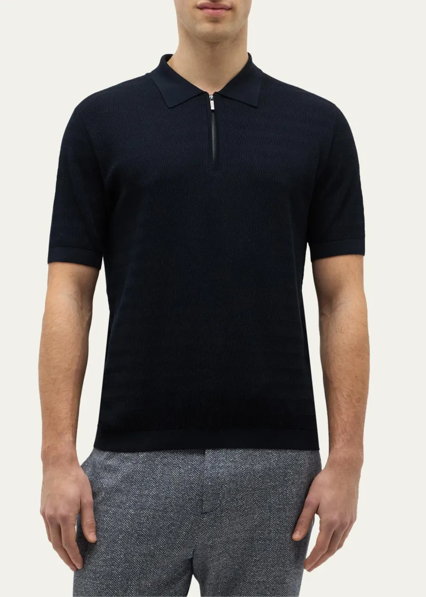 Baldassari Men's Silk-Cotton Knit Short-Sleeve Quarter-Zip Polo Sweater | Thumbnail 4