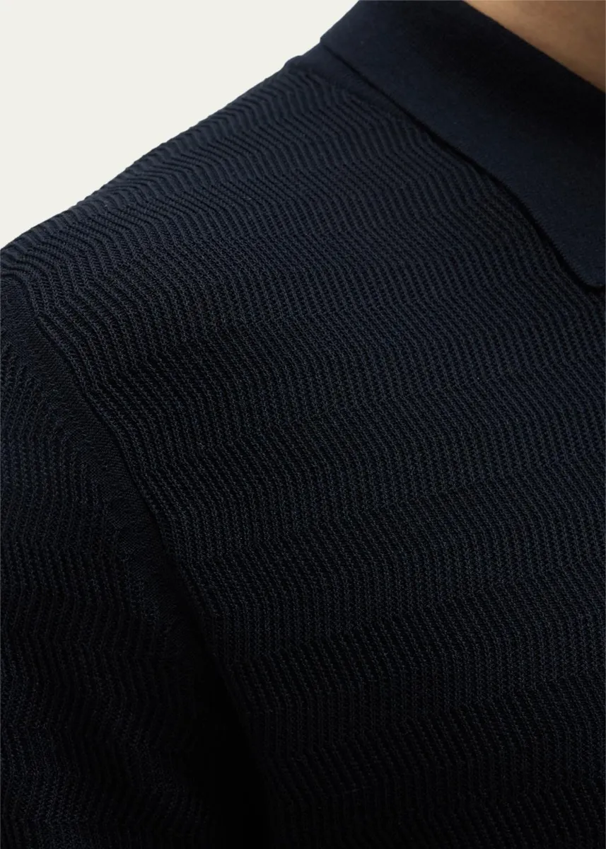 Baldassari Men's Silk-Cotton Knit Short-Sleeve Quarter-Zip Polo Sweater | Thumbnail 5