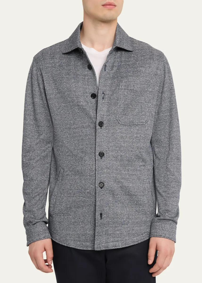 Baldassari Men's Linen, Silk and Cotton Herringbone Overshirt | Thumbnail 4