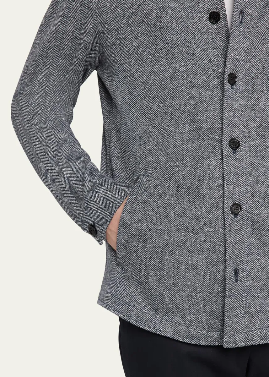 Baldassari Men's Linen, Silk and Cotton Herringbone Overshirt | Thumbnail 5