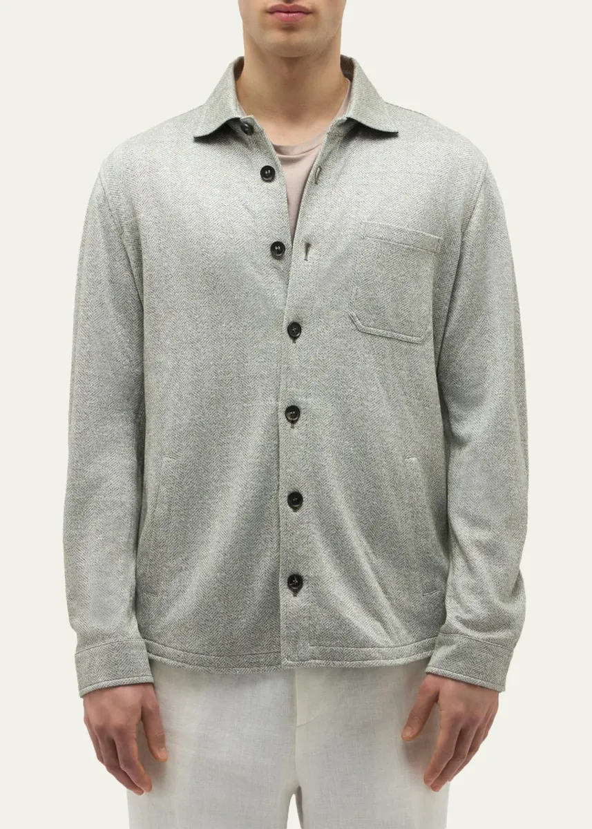 Baldassari Men's Linen, Silk and Cotton Herringbone Overshirt | Thumbnail 8