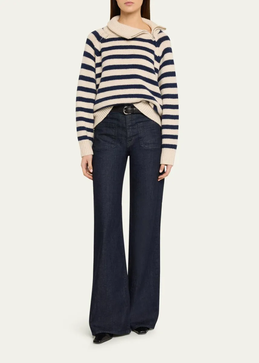 Nili Lotan Raelyn Striped Zip Turtleneck Cashmere Sweater | Thumbnail 2 Nili Lotan Raelyn Striped Zip Turtleneck Cashmere Sweater | Thumbnail 2
