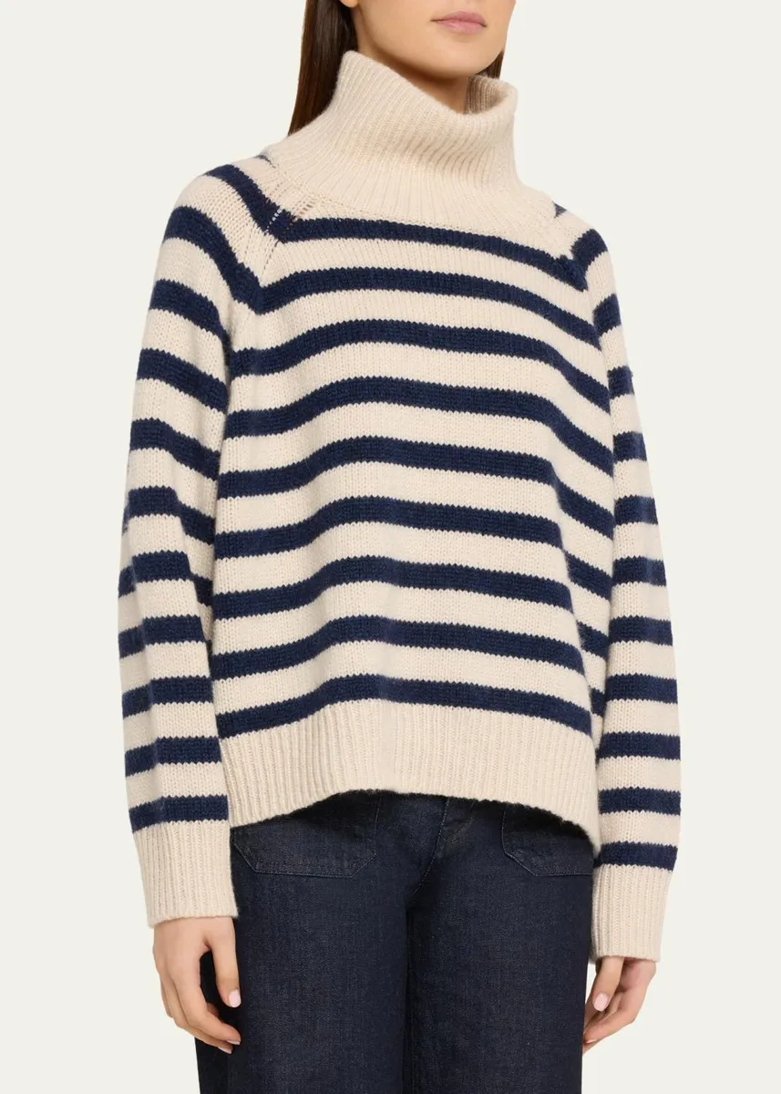 Nili Lotan Raelyn Striped Zip Turtleneck Cashmere Sweater | Thumbnail 4 Nili Lotan Raelyn Striped Zip Turtleneck Cashmere Sweater | Thumbnail 4