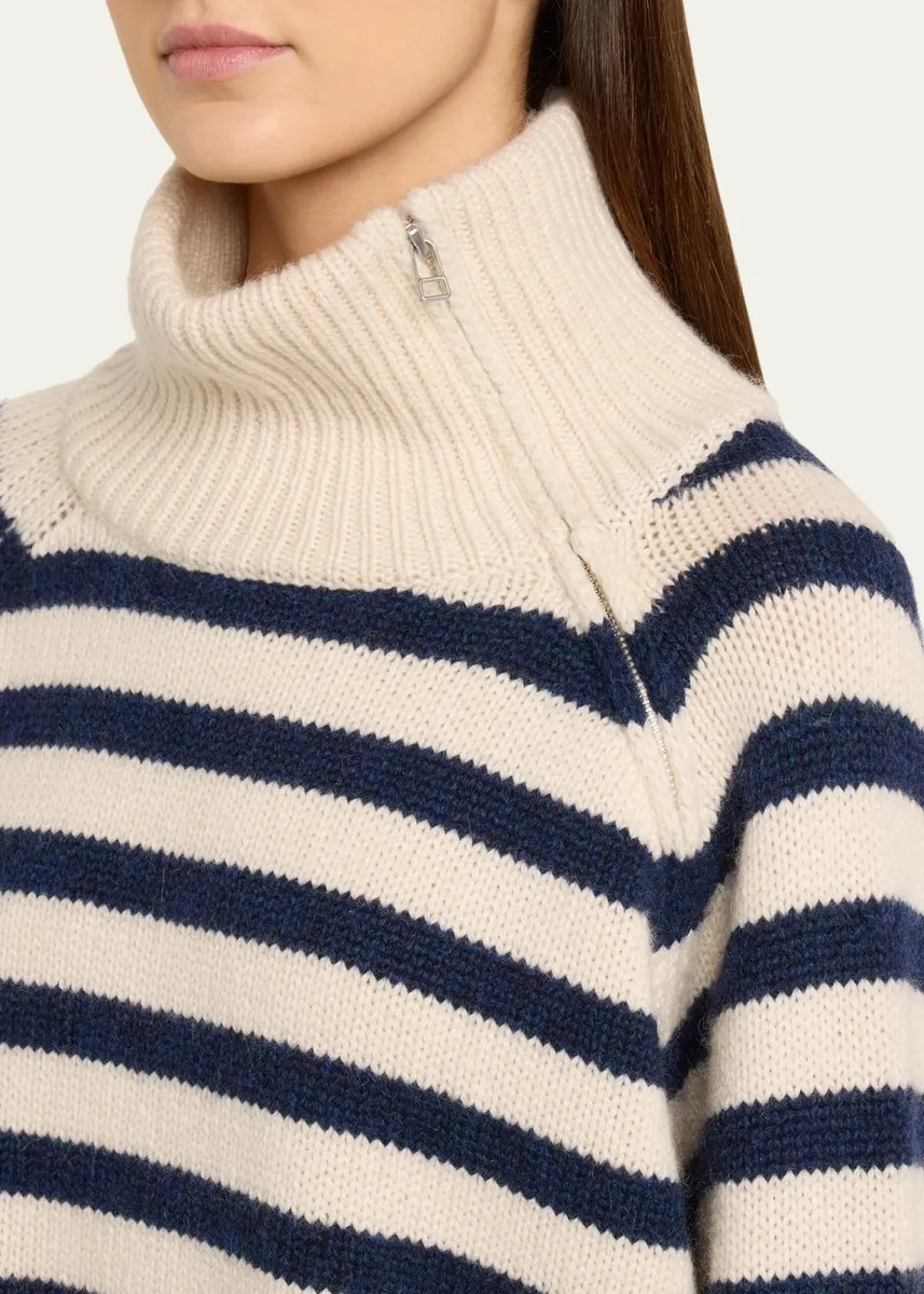 Nili Lotan Raelyn Striped Zip Turtleneck Cashmere Sweater | Thumbnail 5 Nili Lotan Raelyn Striped Zip Turtleneck Cashmere Sweater | Thumbnail 5