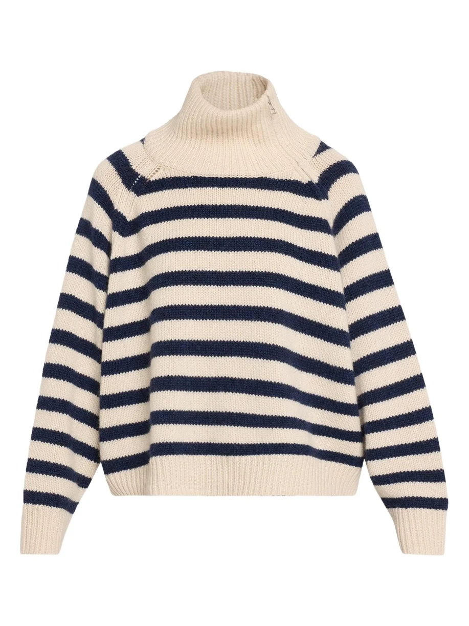 Raelyn Striped Zip Turtleneck Cashmere Sweater