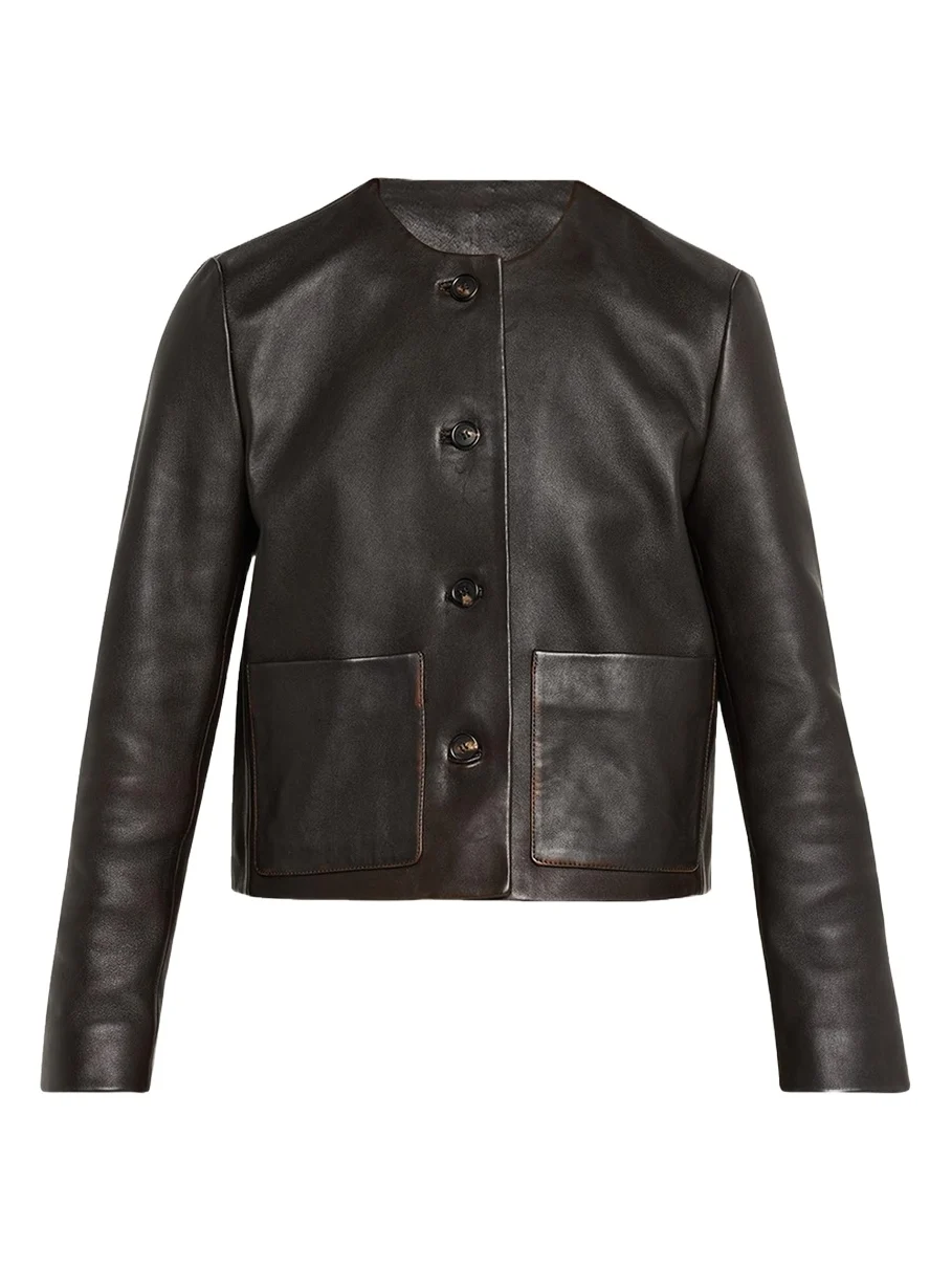 Ophelie Leather Collarless Jacket Ophelie Leather Collarless Jacket